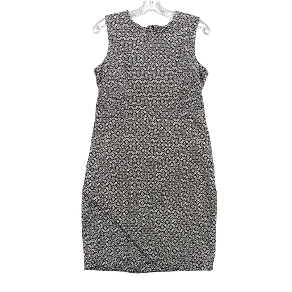 Margaret M Sleeveless Dress Sheath Geometric Print Tulip Hem Black White‎ M